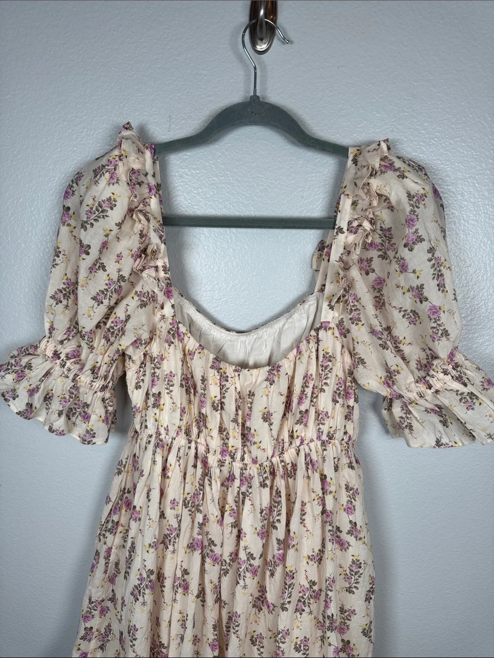 Revolve LPA Garland Mini dress Rachelle print puff sleeve cotton floral small - Picture 5 of 8